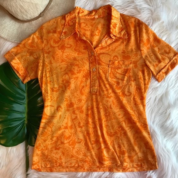 1970s Vintage Floral Groovy Collared Short Sleeve - Picture 3 of 10